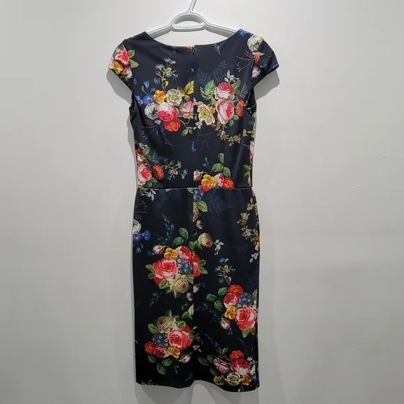 Long Tall Sally Navy Floral Dress Sz US 8 - Picture 4 of 6